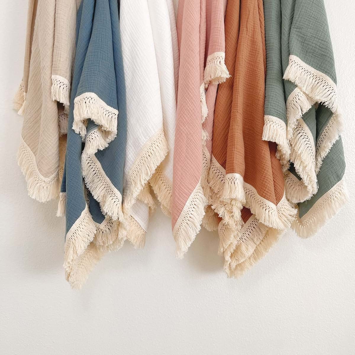 Bettrkind Muslin Cotton Baby Receiving Blanket With Fringe