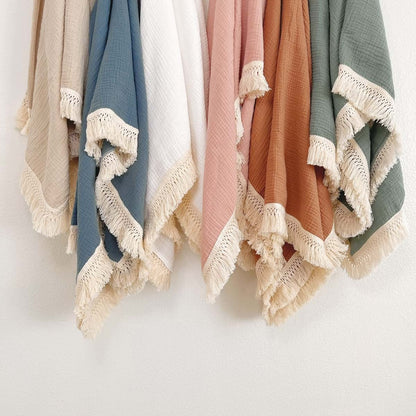 Bettrkind Muslin Cotton Baby Receiving Blanket With Fringe
