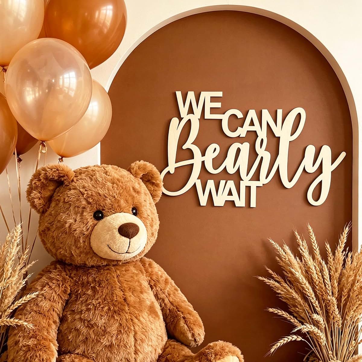Wooden 'We Can Bearly Wait' Wall Sign for Baby Shower Decor