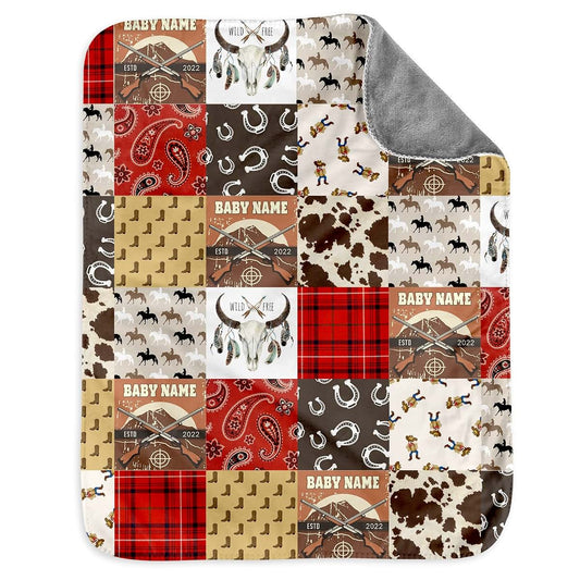 NICTIMEID Personalized Western Baby Blanket – Custom Name Cowboy Swaddle, Rustic Plush Sherpa Blankets for Newborn