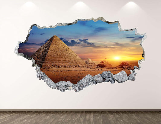 West Mountain Egypt Wall Decal Art Decor 3D Smashed Egyptian Pyramids Sunset Sticker Poster Kids Room Mural Custom Gift