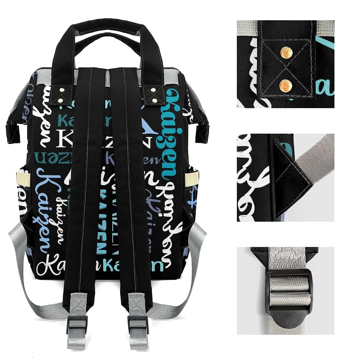 LiSoAkWE Name Balck Personalized Diaper Bag Backpack with Name,Customized Nappy Backpack for Baby Girls, Multi-function (photo 4)