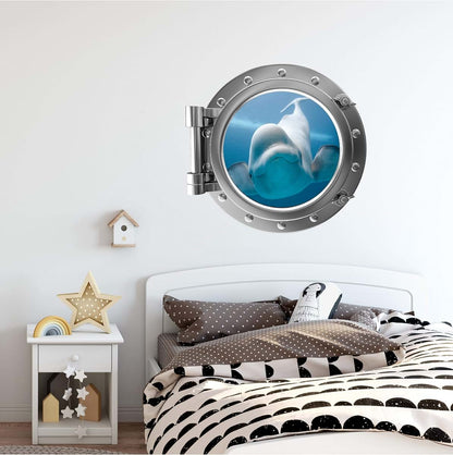 Stickit Graphix Port Scape Wall Decal Instant Sea Window View Beluga Whale 1 Silver Porthole Ocean Portal Wall Sticker