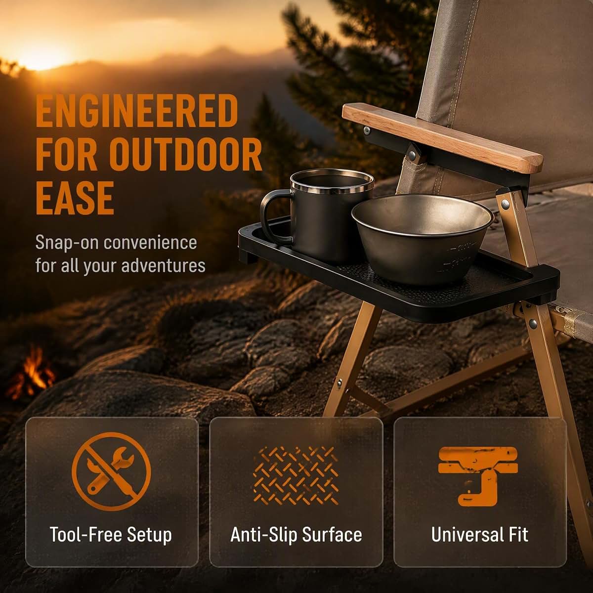 ＡＷＨＡＯ Camping Chair Cup Holder Tray Black Attachable Side Table (photo 4)