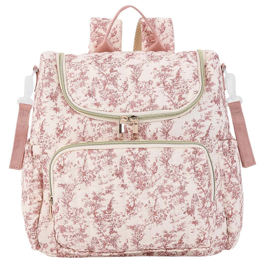 BabyOneStop Floral Diaper Storage Backpack Large Capacity Polyester Padded Nursing Bag Zipper Closure