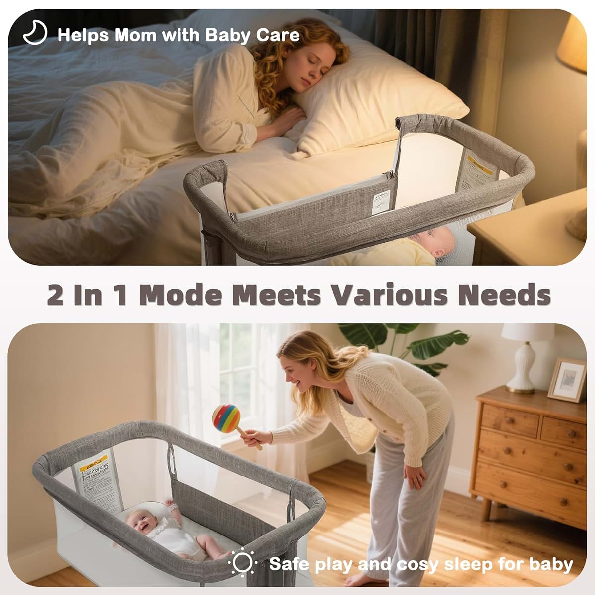 Todecare Baby Bassinet Portable Bedside Sleeper With Adjustable Height