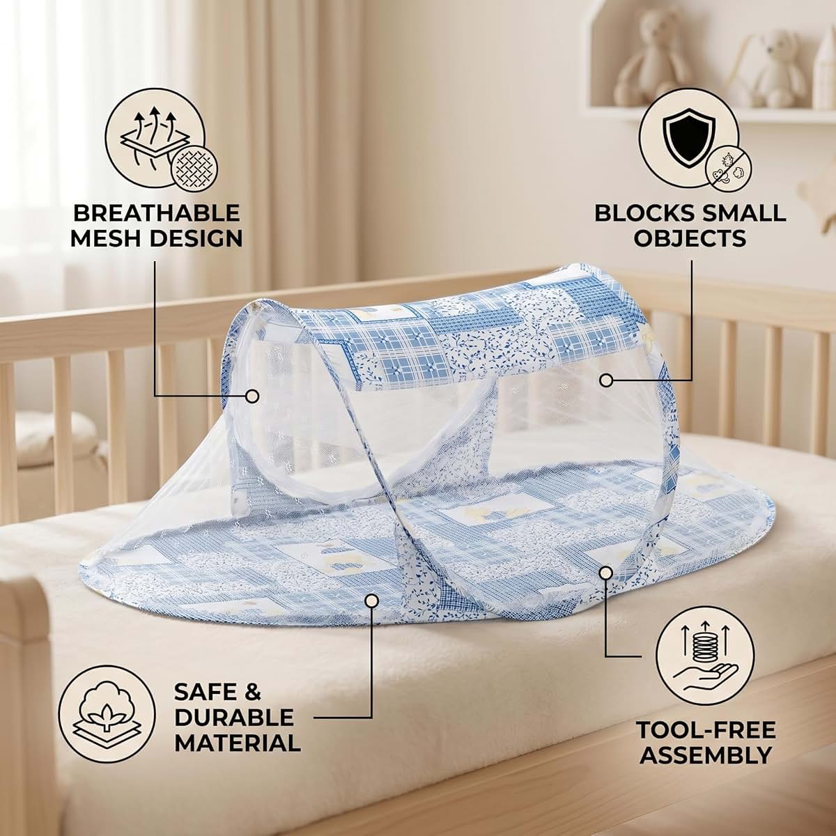 Baby Crib Net Tent | Portable Mesh Cover with Zipper Closure