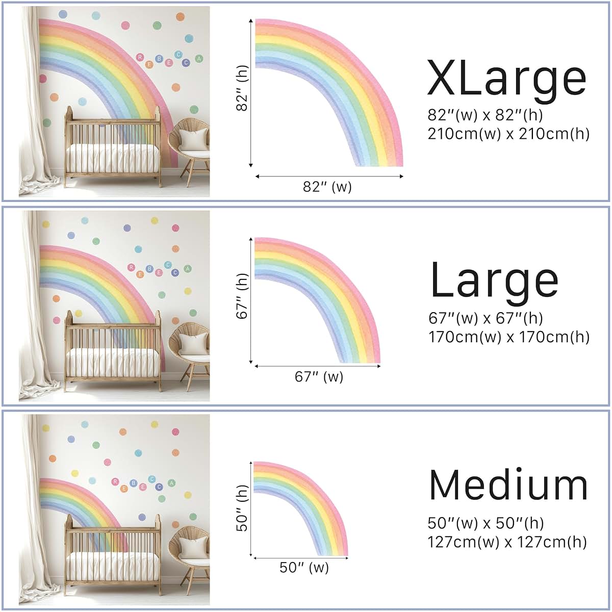 Pastel Basım Custom Half Rainbow Wall Decal with Personalized Name