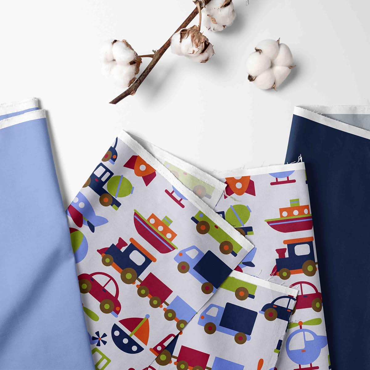 Bacati - Transportation Blue 4 Piece Boys Toddler Bedding Set 100 Percent Cotton Includes Reversible Comforter, Fitted (photo 2)