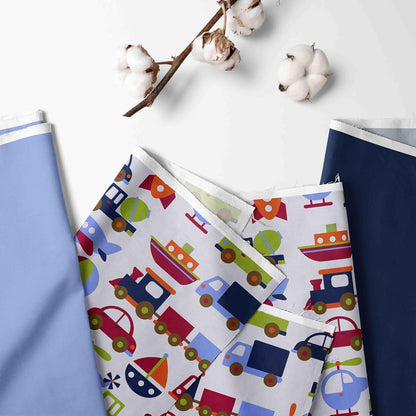 Bacati - Transportation Blue 4 Piece Boys Toddler Bedding Set 100 Percent Cotton Includes Reversible Comforter, Fitted (photo 2)