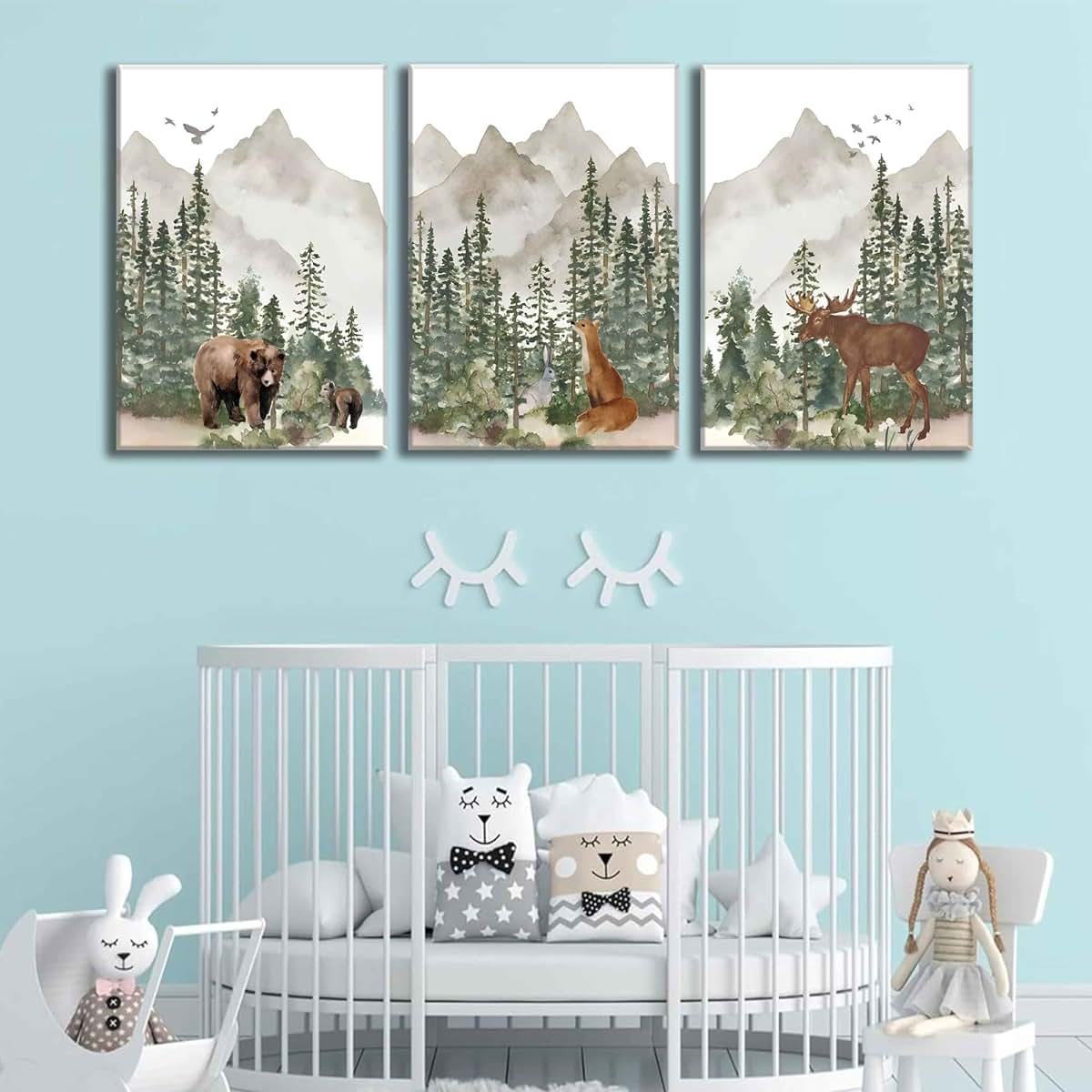 WSTUKVV 3Pcs Woodland Nursery Wall Art Framed Animal Canvas Prints