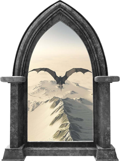Stickit Graphix Castle Scape BLACK DRAGON 2 Granite Castle Window Wall Decal Fantasy Medieval Dragons Peel and Stick