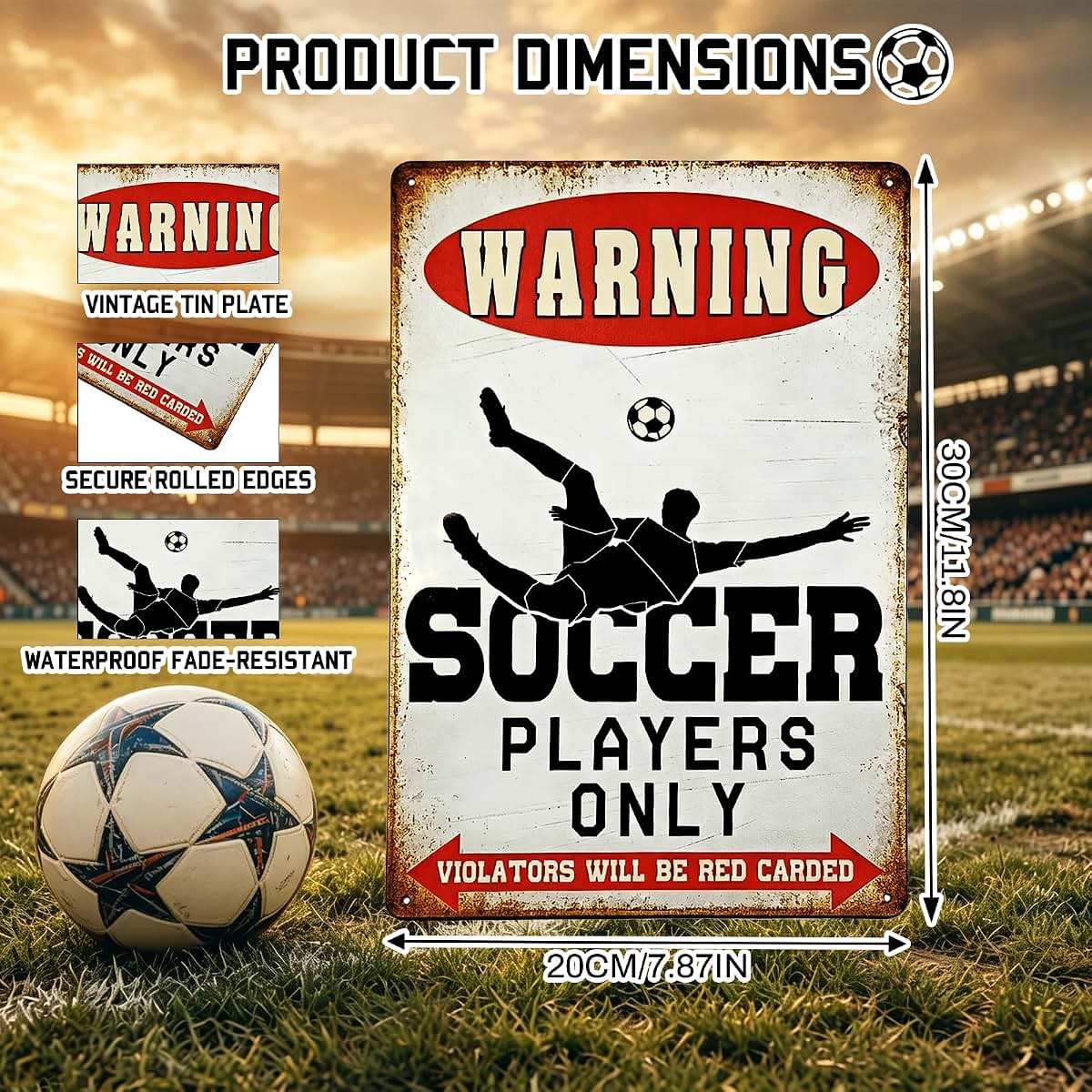 Fpyhrm Soccer Player Only Warning Sign Metal Wall Decor (photo 2)