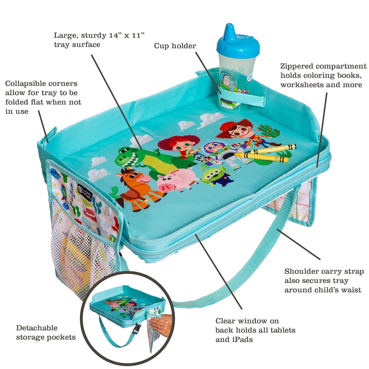 J.L. Childress Disney Toy Story Car Travel Tray & Tablet Holder, 3-in-1