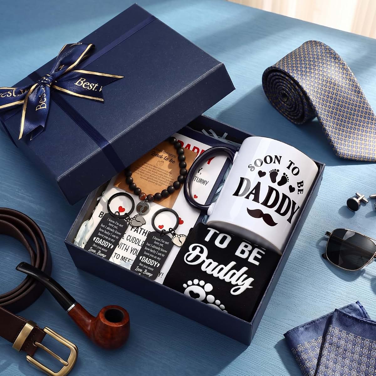 Acellegic New Dad Gifts Box Set with Ceramic Mug and Keychain