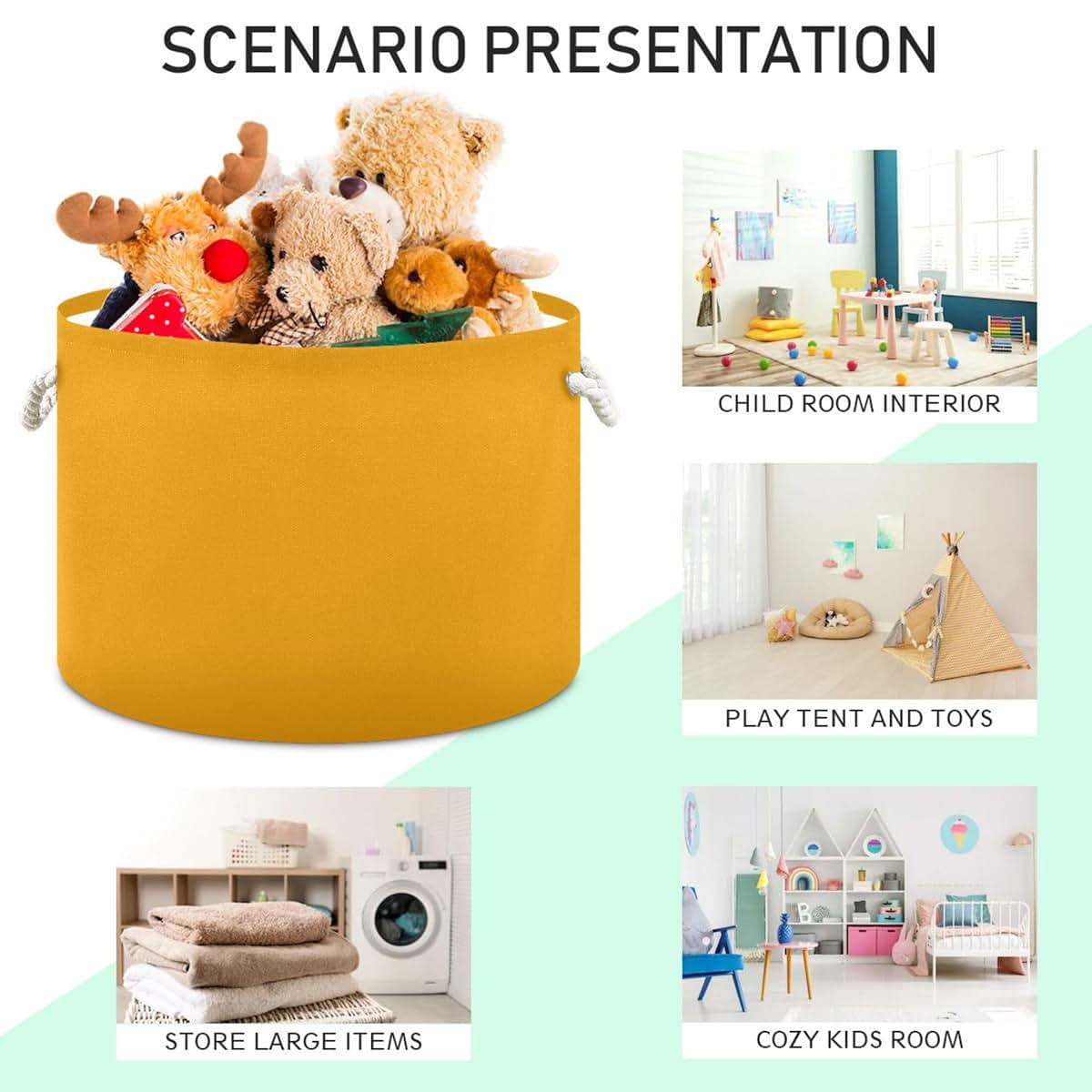 UMIRIKO Orange Toy Storage Bin for Kids, Round Canvas Organizer Basket with Handles
