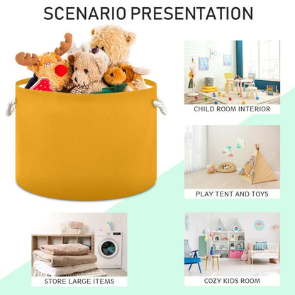 UMIRIKO Orange Toy Storage Bin for Kids, Round Canvas Organizer Basket with Handles