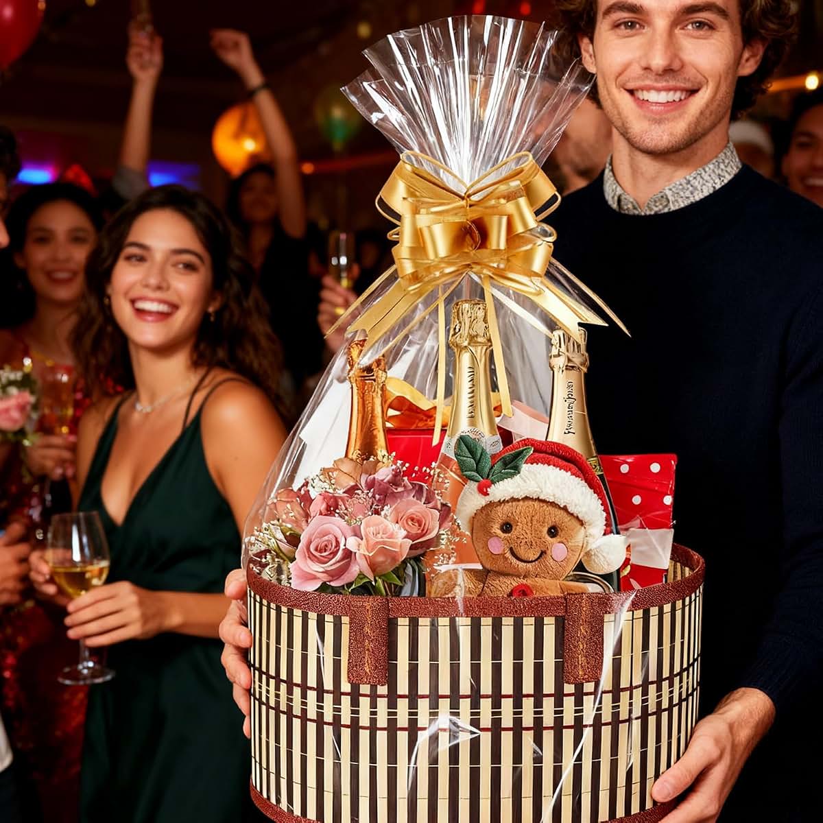 XONYOOM 3 Set Empty Gift Basket Large Baskets for Gifts Empty Foldable Woven Gift Basket with Handle for Baby Baptisms (photo 2)