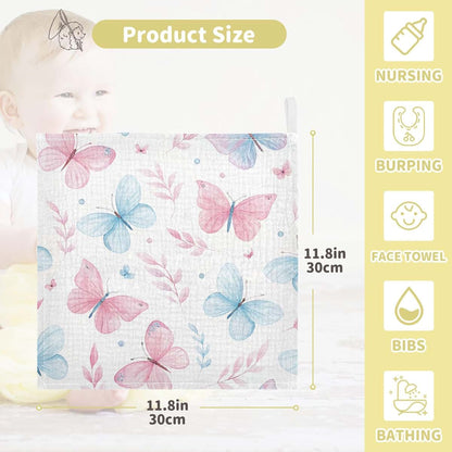 Burbuja Cute Butterflies Baby Washcloths - Soft Muslin Cotton 12x12 In 5 Pack