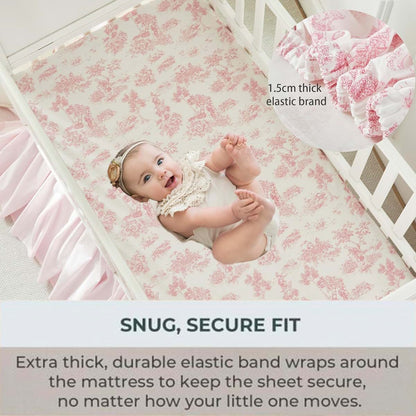 Brandream Fitted Crib Sheet for Standard Crib and Toddler Mattress, French Country Pink Toile