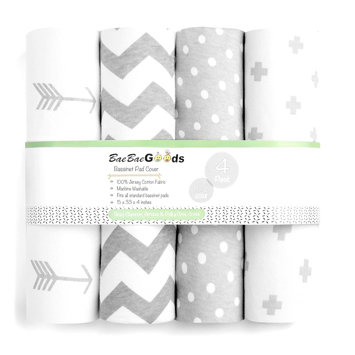 Baebae Goods Bassinet Bed Sheets 4 Pack 100% Jersey Knit Cotton