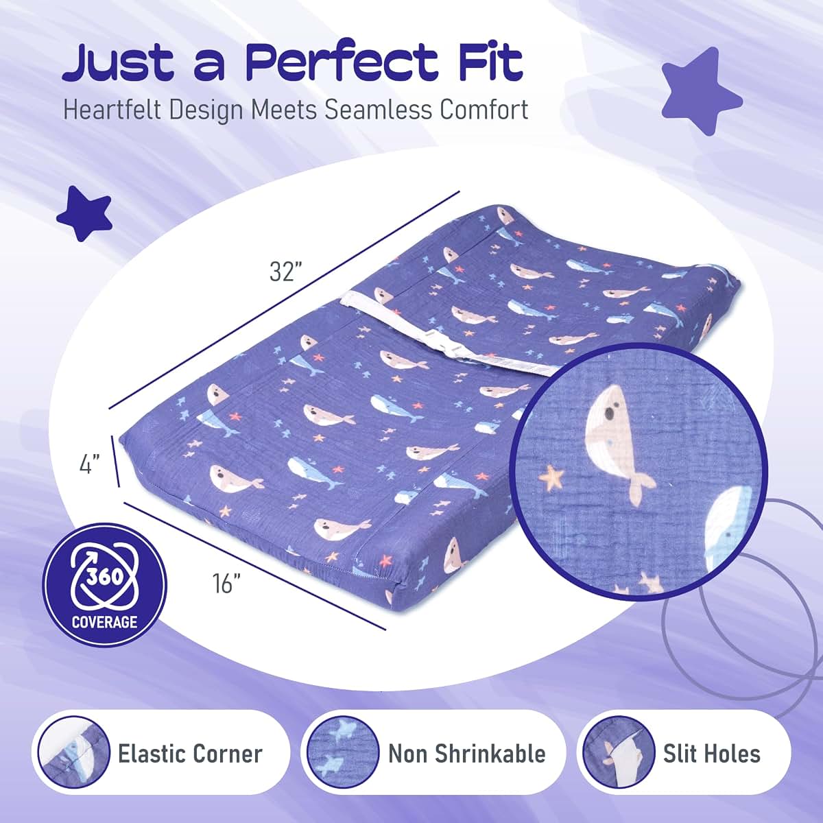 CrimsonMark 100% Muslin Changing Pad Cover Ultra Soft Breathable Secure Fit for Babies (photo 4)