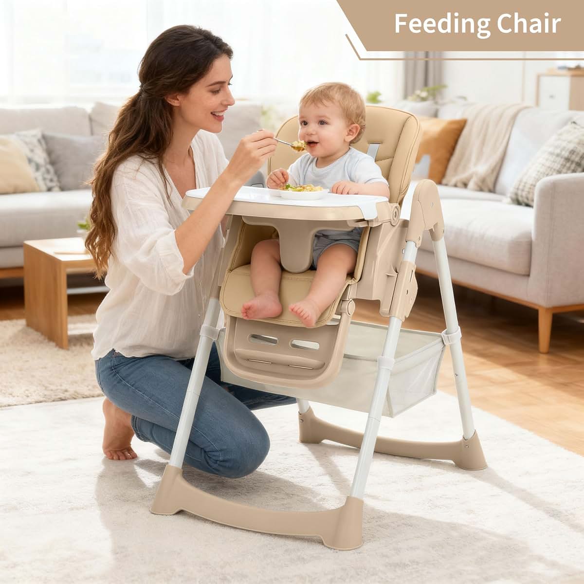 Jojoka Foldable Baby High Chair In Champagne With Adjustable Height (photo 4)