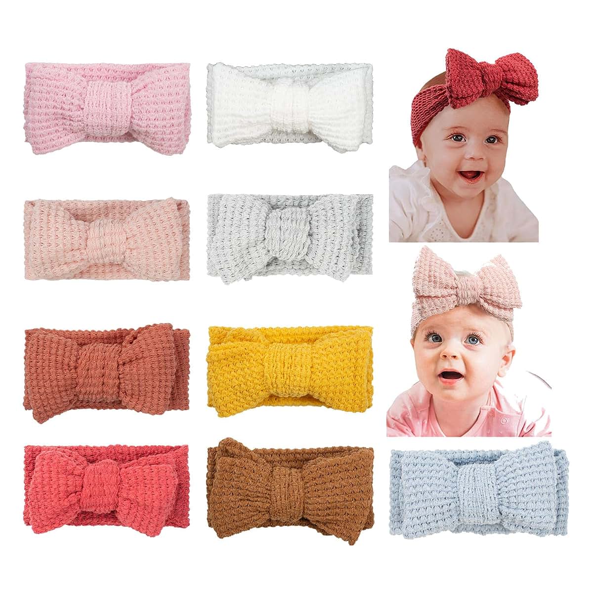 JIAHANG Baby Bows Waffle Turban Head Wraps 9 Pack Set