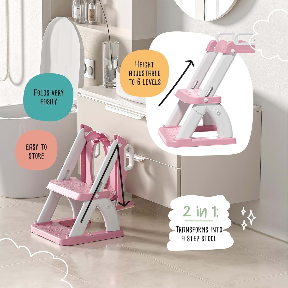 SUPERBE BEBE Superbe Bébé Potty Training Seat with Step Stool Ladder for Toddlers (pink) (photo 4)