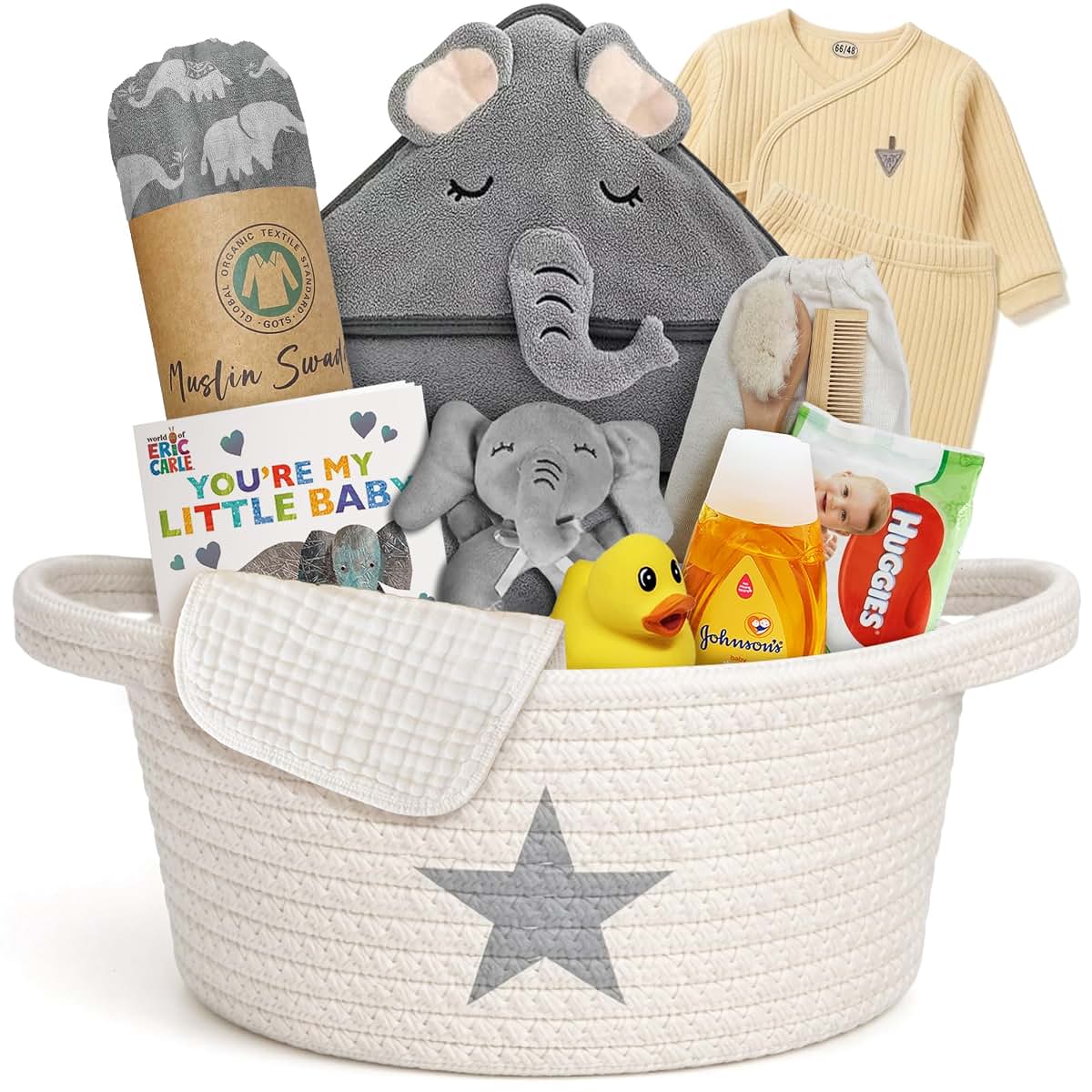 Beyond The Box Elephant Newborn Baby Gift Basket Set in Grey and White (photo 2)