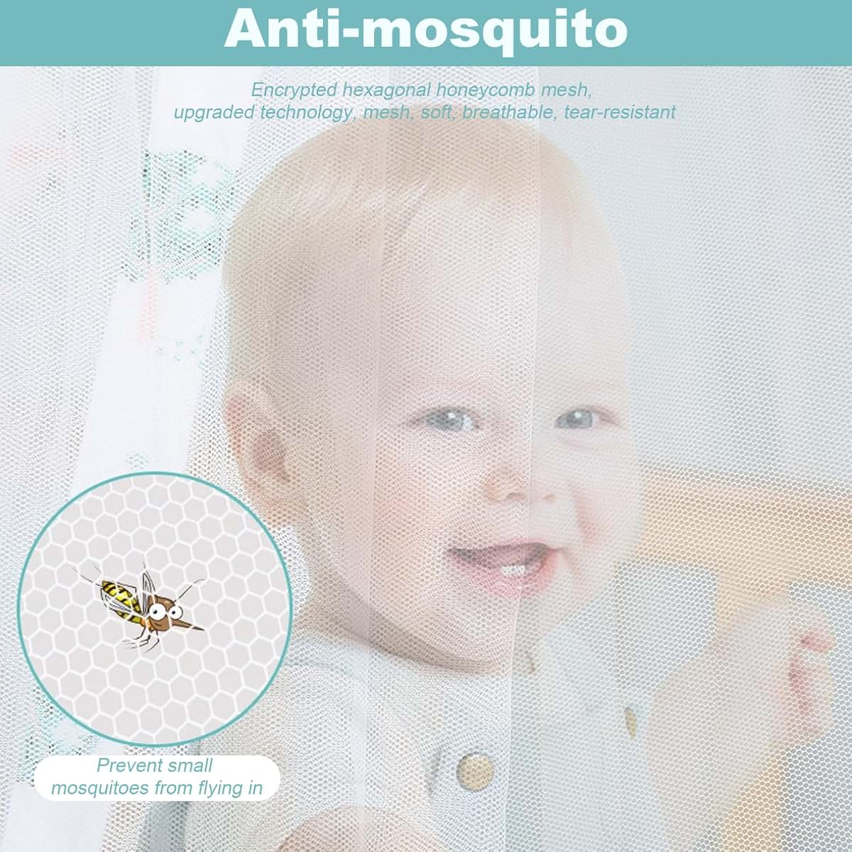 Peosaard Crib Net, Crib Canopy Hanging Fine Mesh Dome-Shape Crib Net to Keep Baby in with Door Flaps & Floor-Hugging (photo 3)