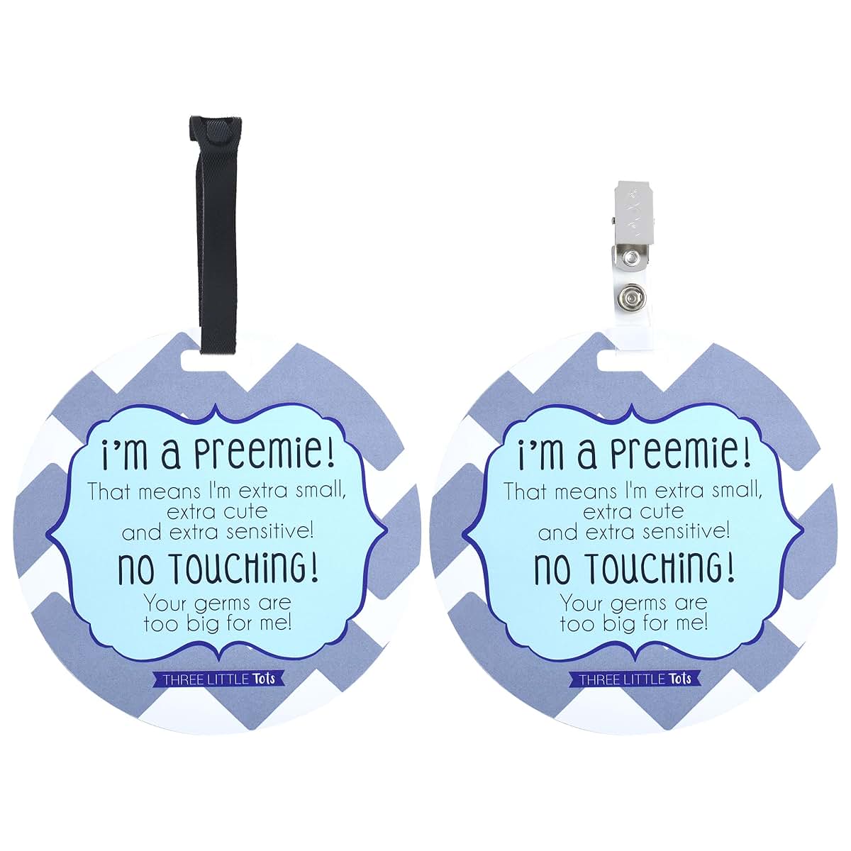 Three Little Tots Two Pack - Blue Boy Preemie No Touching Baby Car Seat and Stroller Signs Gift - CPSIA Safety Tested