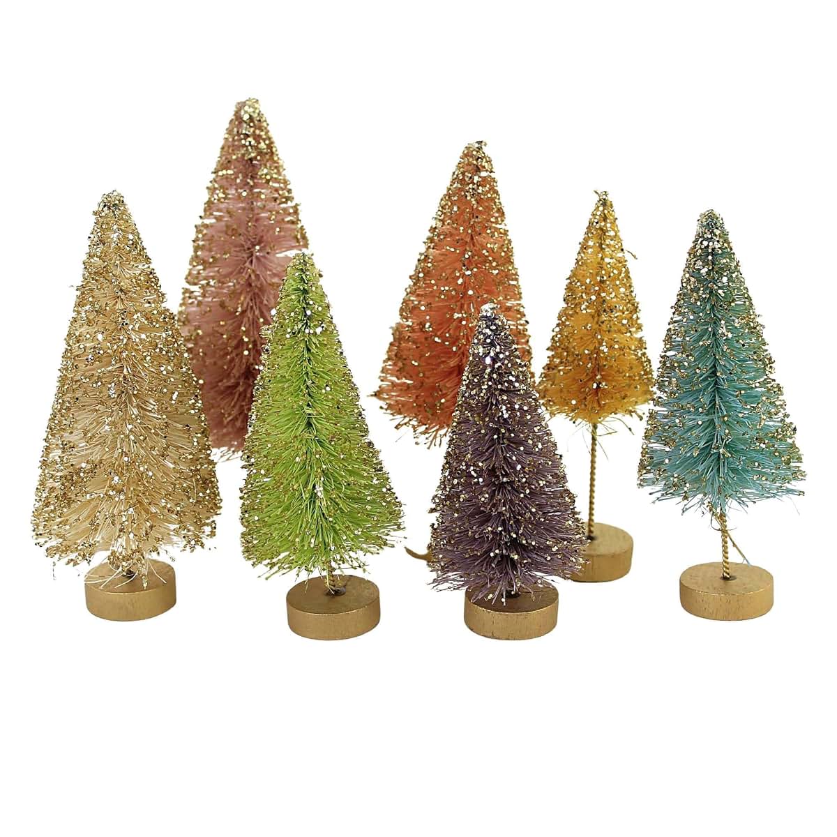 Bethany Lowe Designs Pastel Rainbow Bottle Brush Forest Retro Easter Decor, Set Of 7