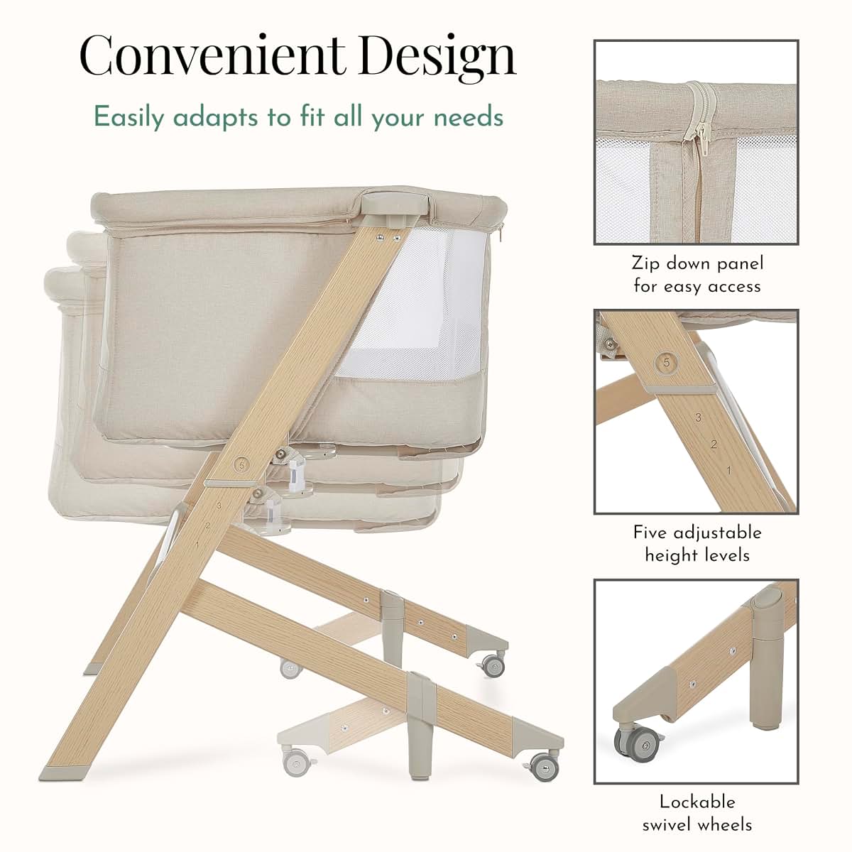Evolur Stellar Bassinet & Bedside Sleeper – Adjustable Height Bedside Crib for Newborns, Breathable Mesh Sides (photo 4)