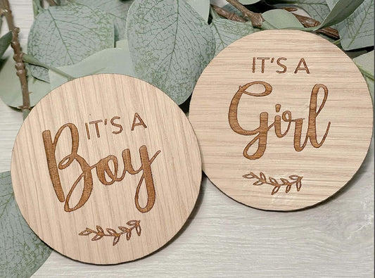 Fuzzy Cactus It's a Girl and It's a Boy Set of 2 Baby Announcement Disks for Newborn Keepsake Pregnancy Gender Reveal