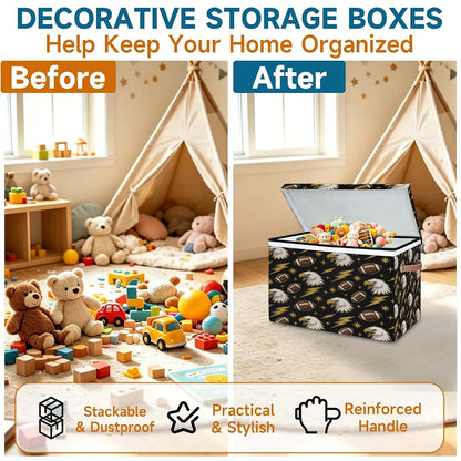 Mifewlor Large Toys Storage Box with Lid Football Bald Eagles