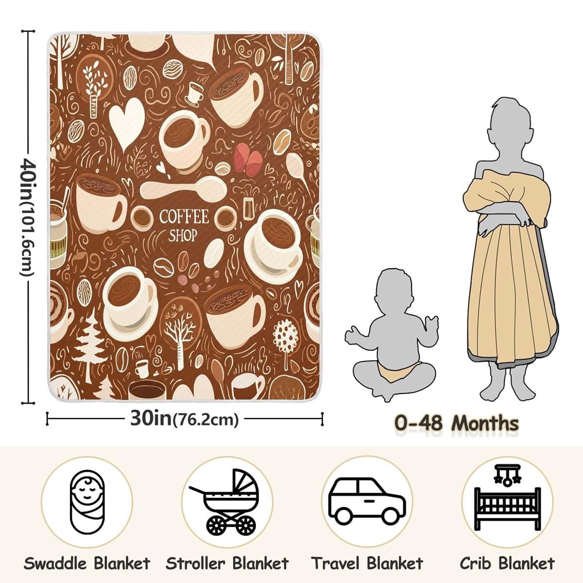 Burbuja Coffee Cups Baby Blanket 30x40 in