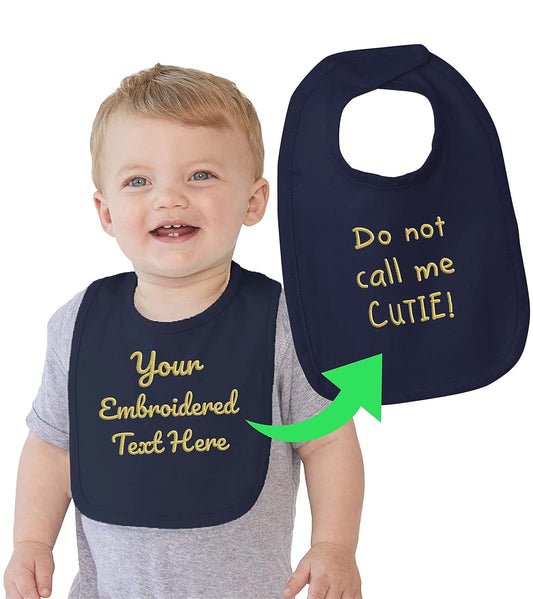 Printualist Personalized Baby Bib with Embroidered Text, Navy - Custom Cotton Bibs - Baby Girl & Boy