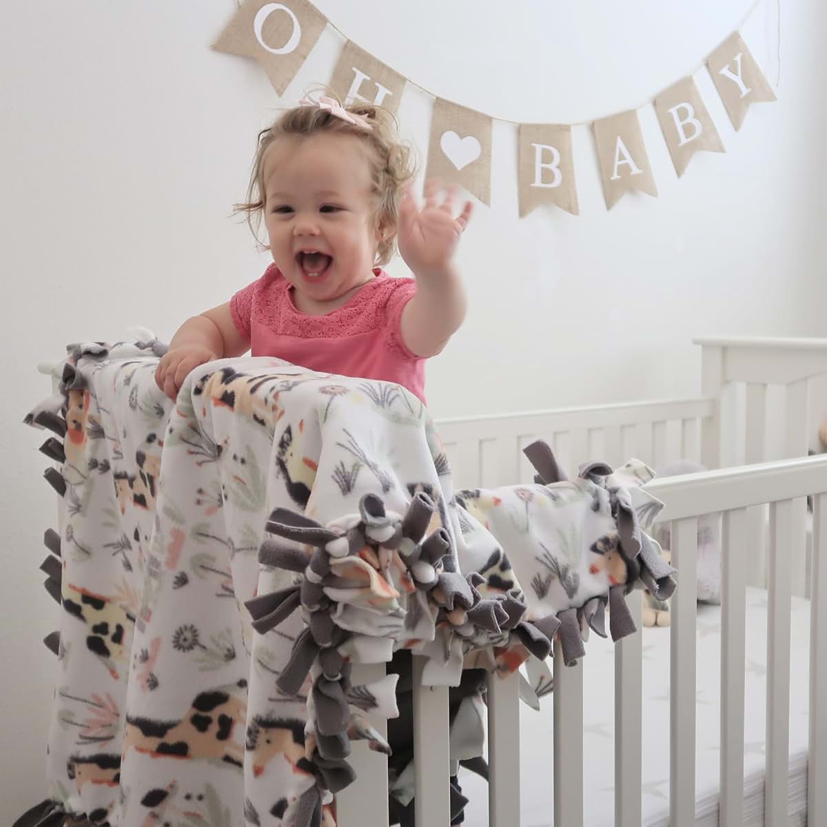 RCA Home Products Handcrafted Baby/Toddler Tie Blanket, Sweet Jungle Cuddles Print, 46 x 30 Inch