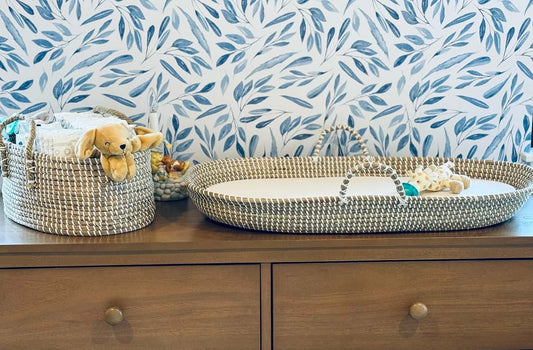 CeceliaClaire Seagrass Luxury Baby Changing Set With Pad And Diaper Caddy Organizer