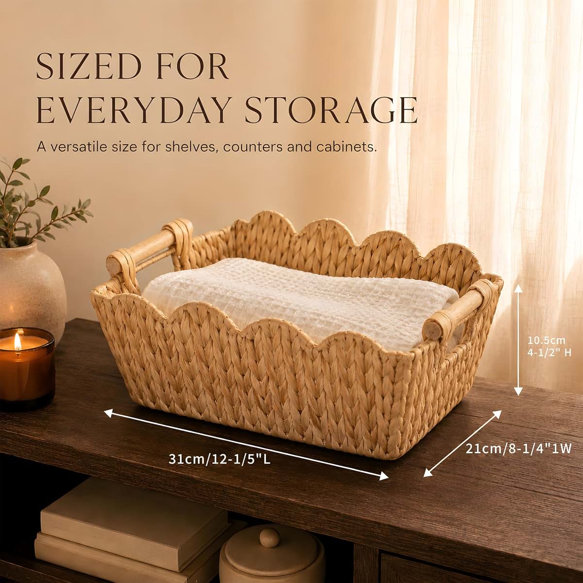 MonoKnot Wicker Storage Baskets, 2 Pack Scalloped Water Hyacinth Baskets (photo 4)