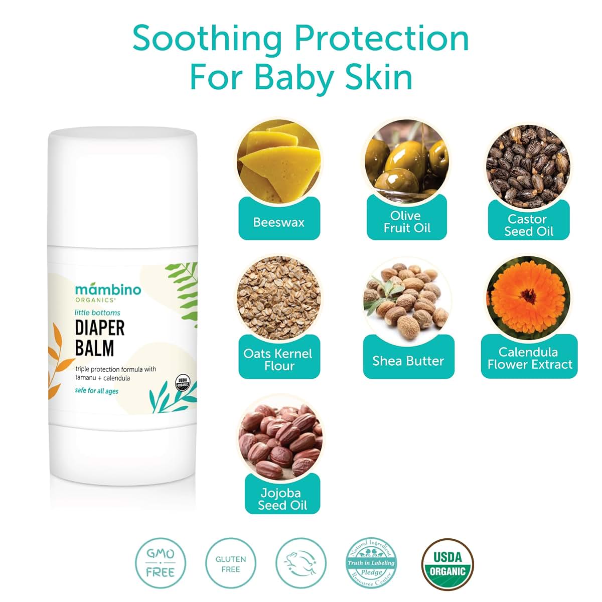 Mambino Organics Little Bottoms Diaper Balm, Baby Essentials Diaper Rash Cream, Newborn Essentials Must Haves (photo 2)