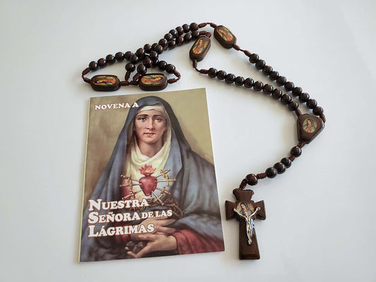 Dreams Gate Inc Nuestra Señora de las Lágrimas Librito con Rosario de Madera - Brown