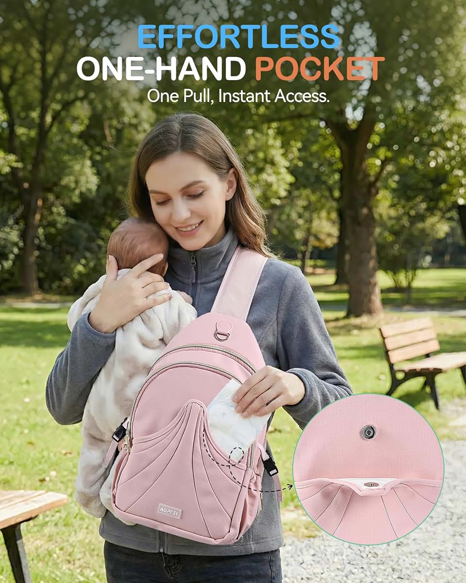 AGPTEK Diaper Sling Crossbody Bag for Mom, Pink
