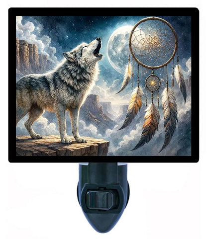 Spirit of The Mesa Howling Wolf Night Light with Rotating Plug and Glass Front