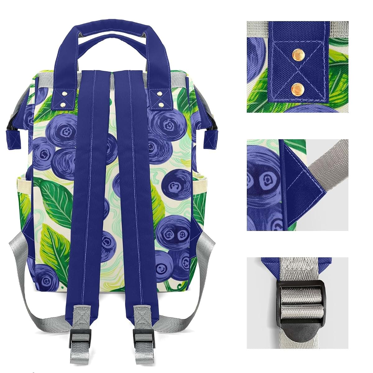 YallLocoMo Personalized Diaper Bag Backpack Gift Blueberry Watercolor Fruit Ultimate Nappy Bag: Spacious, Waterproof & (photo 4)