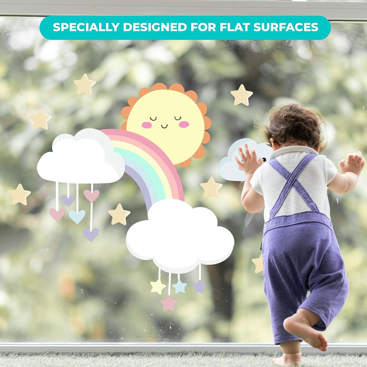 Sun, Rainbow & Clouds Wall Decal for Bedroom and Playroom Decor, 40W x 34H