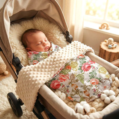 BabyOneStop 30 x 40 Inches Floral Plush Minky Blanket with Double Layer Dotted Backing
