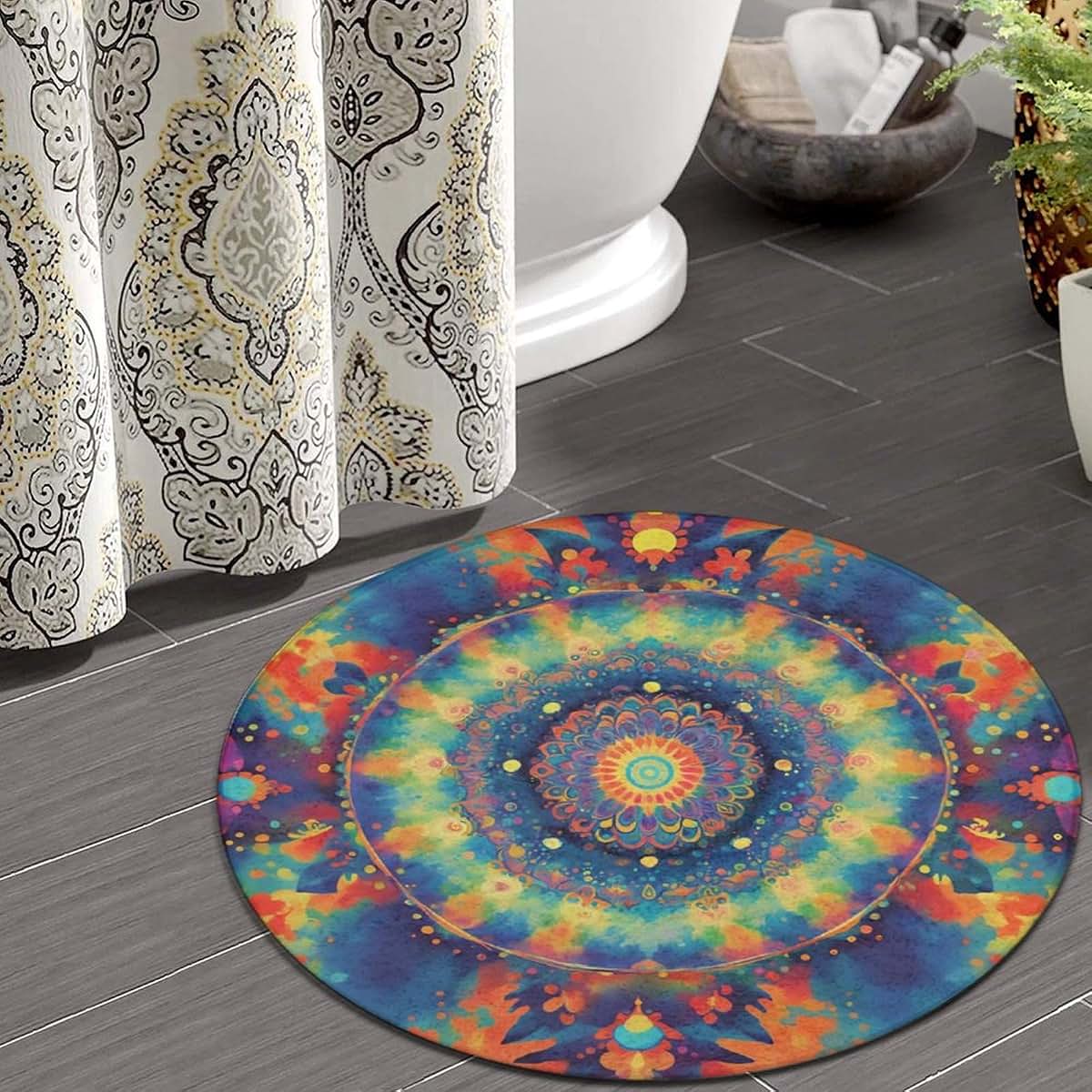 MZERSE Round Floor Mat, 36-Inch Tie-Dye Pattern Soft Flannel Rug (photo 2)