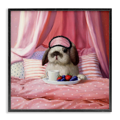 Stupell Industries Bunny With Breakfast In Bed Framed Giclee Art, Black, 17 X 17 Inches